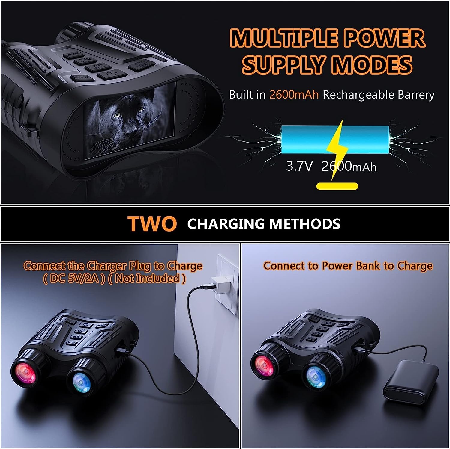 Jumelles De Vision Nocturne 4K 48MP - Portée 300m, Zoom 8x, IR Réglable 7 Niveaux, écran 2,4", Pour Chasse Et Camping